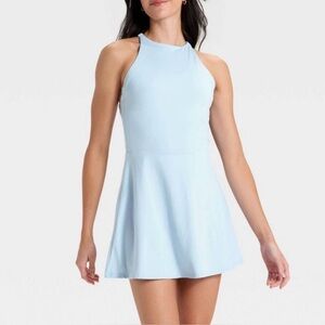 NWT~ All in Motion sz L Blue High Neck Halter Active Knit Dress Shorts